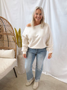 Bone Off The Shoulder Sweatshirt-Tank Tops-rae mode-The Silo Boutique, Women's Fashion Boutique Located in Warren and Grand Forks North Dakota
