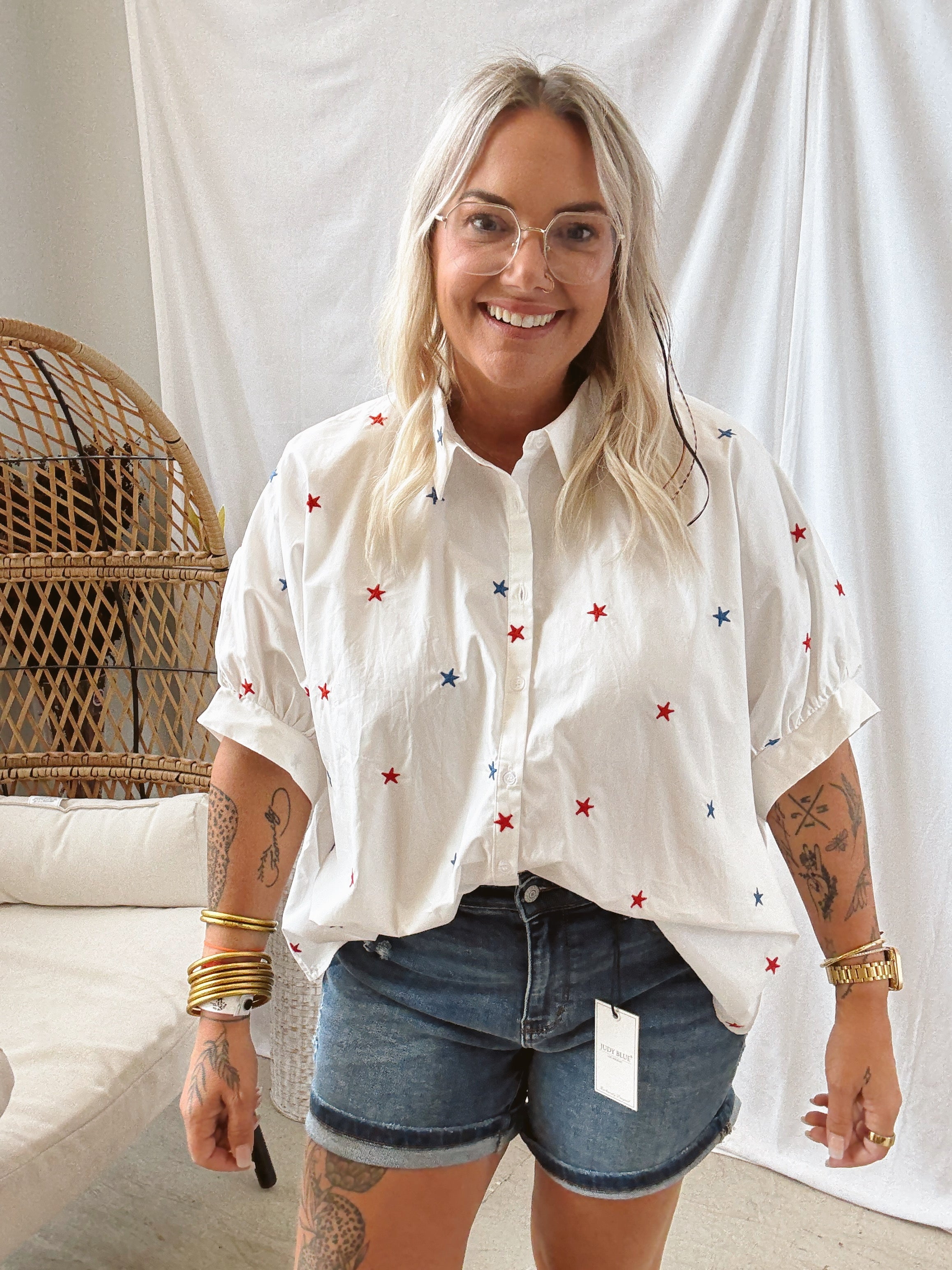 American Star Embroidered Button Up-FINAL SALE-Short Sleeve Tops-day moon-The Silo Boutique, Women's Fashion Boutique Located in Warren and Grand Forks North Dakota