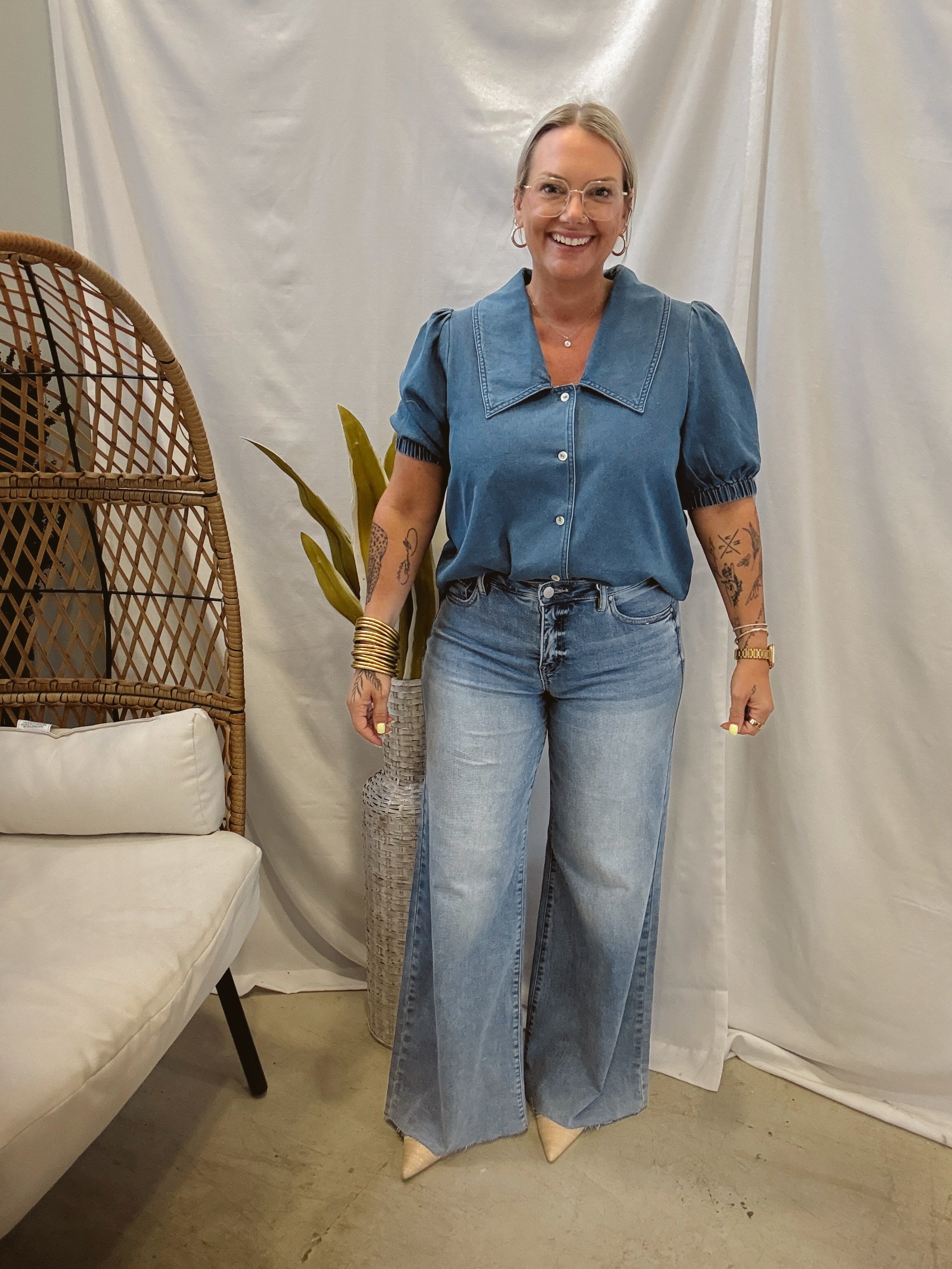 Risen Light Wash Ankle Pallazo Jeans-Final Sale-Jeans-risen-The Silo Boutique, Women's Fashion Boutique Located in Warren and Grand Forks North Dakota
