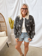 Washed Black Embroidery Bomber Jacket-Coats & Jackets-mystree-The Silo Boutique, Women's Fashion Boutique Located in Warren and Grand Forks North Dakota