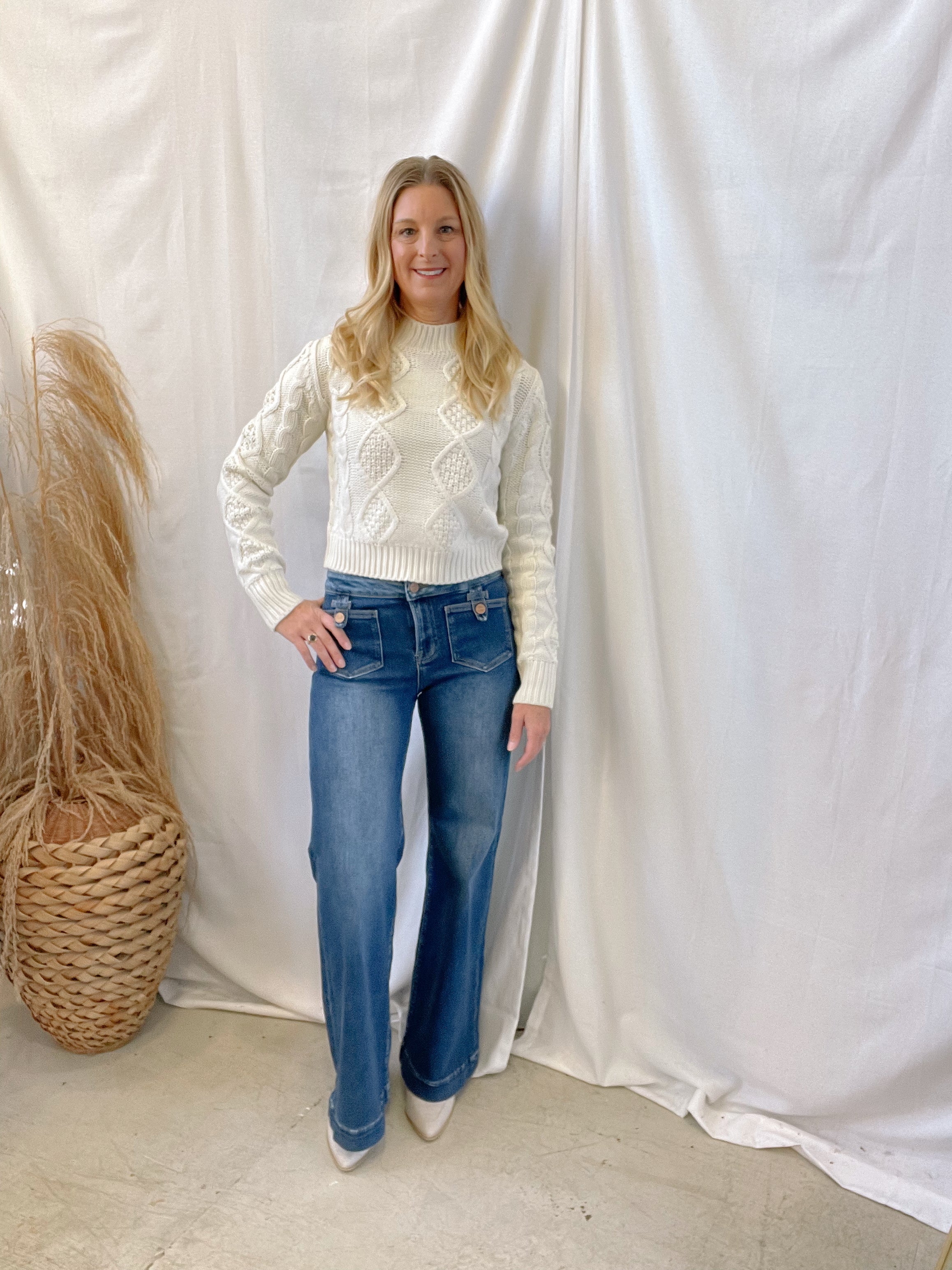 Textured Cable Knit Sweater-Cream-Final Sale-Sweaters-hyfve-The Silo Boutique, Women's Fashion Boutique Located in Warren and Grand Forks North Dakota