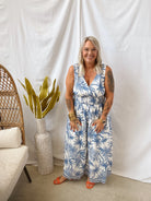 Royal Blue Print Jumpsuit-Final Sale-Jumpsuits & Rompers-staccato-The Silo Boutique, Women's Fashion Boutique Located in Warren and Grand Forks North Dakota