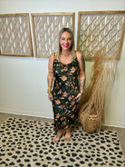 Floral Printed Cowl Neck Dress-Green-Dresses-skies are blue-The Silo Boutique, Women's Fashion Boutique Located in Warren and Grand Forks North Dakota