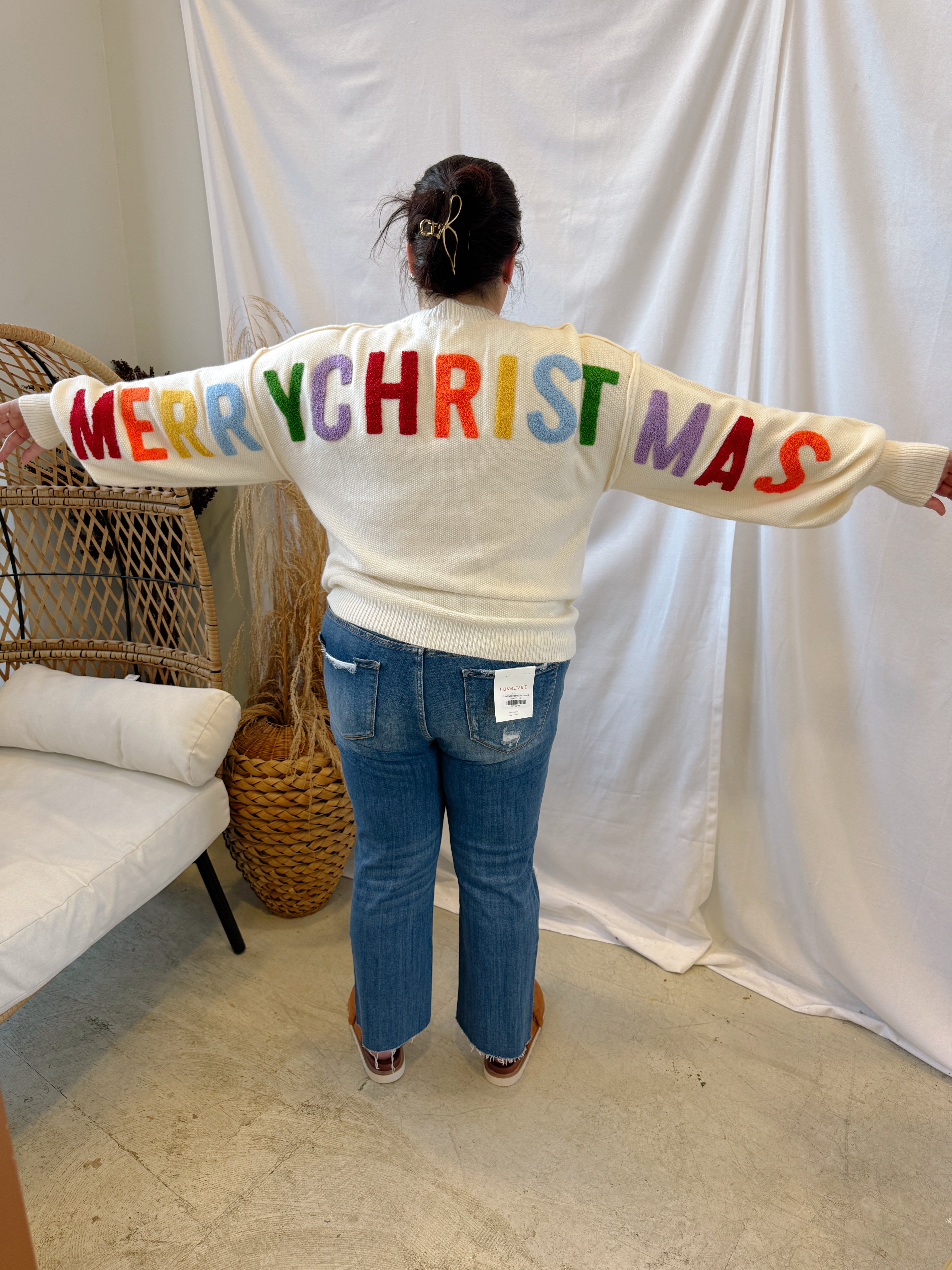 Merry Christmas Cream Sweater-Sweaters-mello-The Silo Boutique, Women's Fashion Boutique Located in Warren and Grand Forks North Dakota