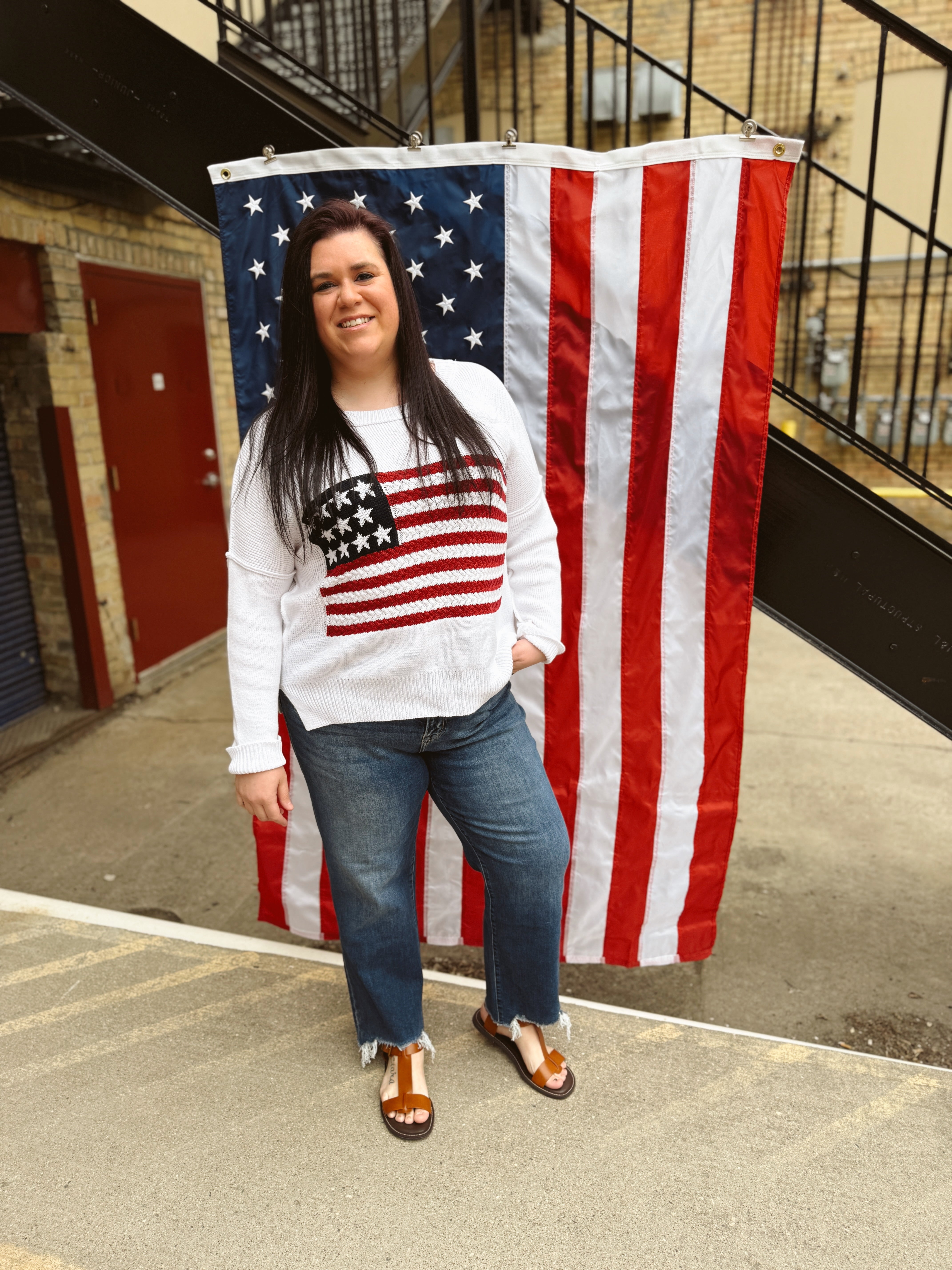 Ivory Knit Flag Sweater-FINAL SALE-Sweaters-miracle-The Silo Boutique, Women's Fashion Boutique Located in Warren and Grand Forks North Dakota