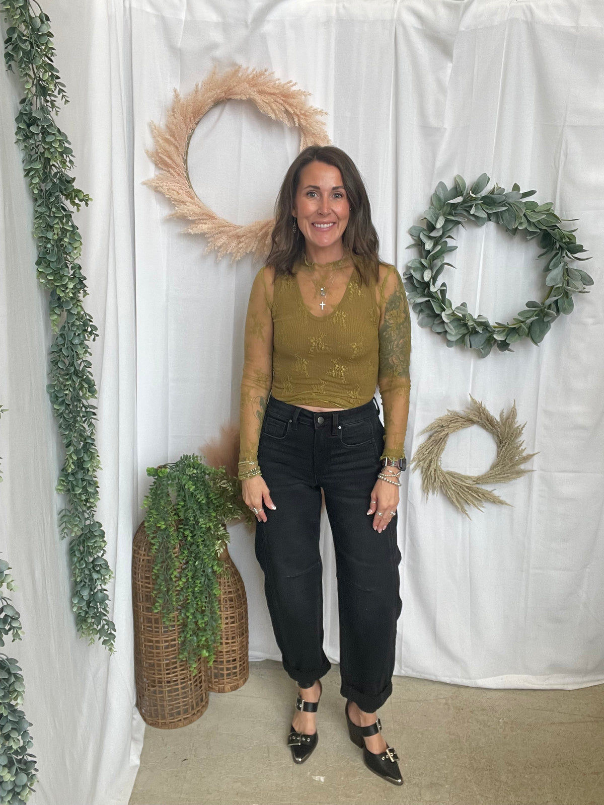 Lace Mock Neck Top-Lemon Grass-Long Sleeve Tops-listicle-The Silo Boutique, Women's Fashion Boutique Located in Warren and Grand Forks North Dakota