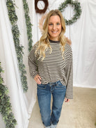 Horizon Striped Long Sleeve Tee-Gray-Long Sleeve Tops-mono b-The Silo Boutique, Women's Fashion Boutique Located in Warren and Grand Forks North Dakota
