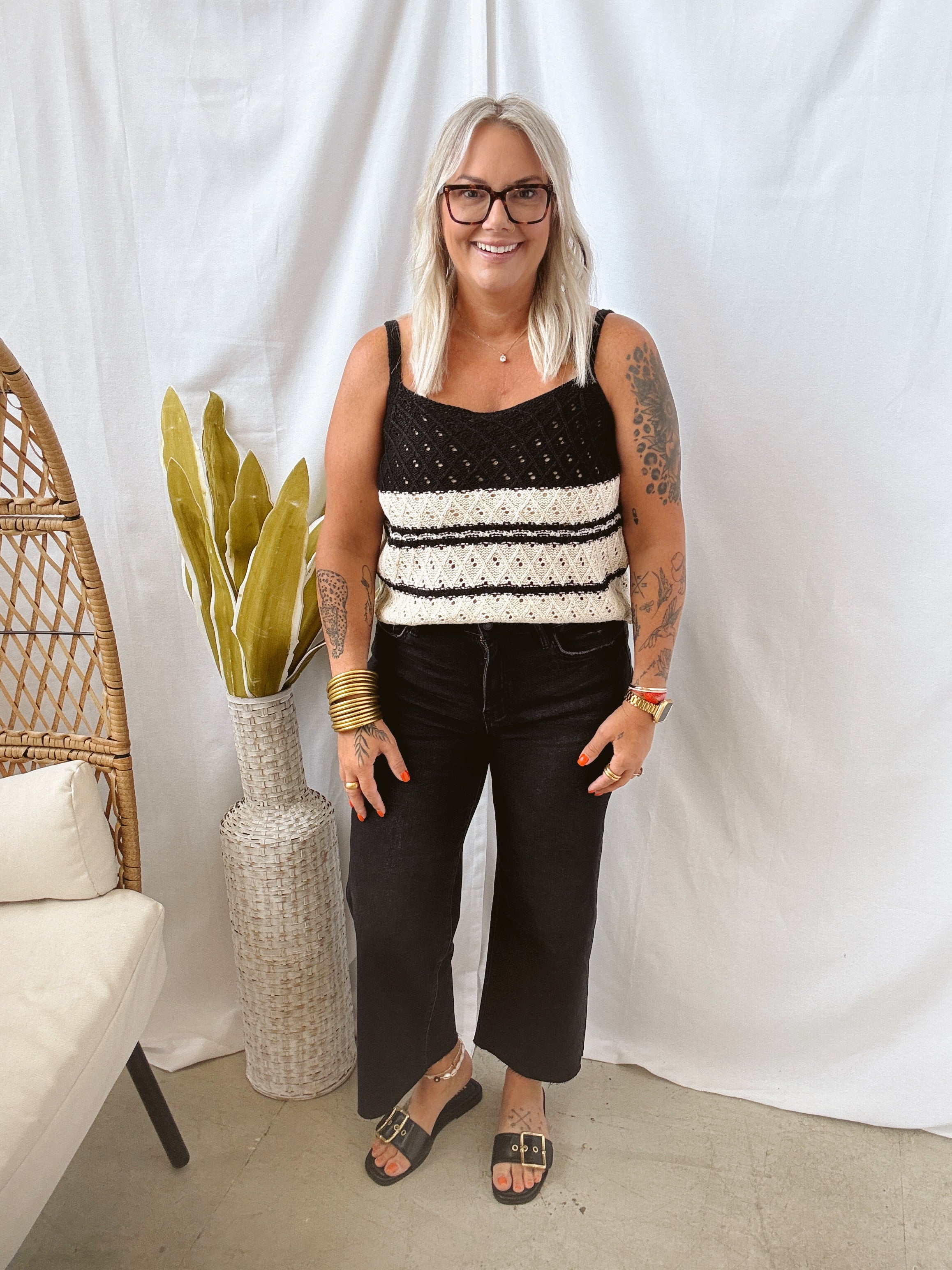 Black and Cream Knit Tank Top-Tank Tops-gilli-The Silo Boutique, Women's Fashion Boutique Located in Warren and Grand Forks North Dakota
