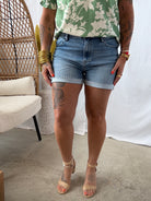 Risen Medium Wash Cuffed Shorts-Final Sale-Shorts-risen-The Silo Boutique, Women's Fashion Boutique Located in Warren and Grand Forks North Dakota