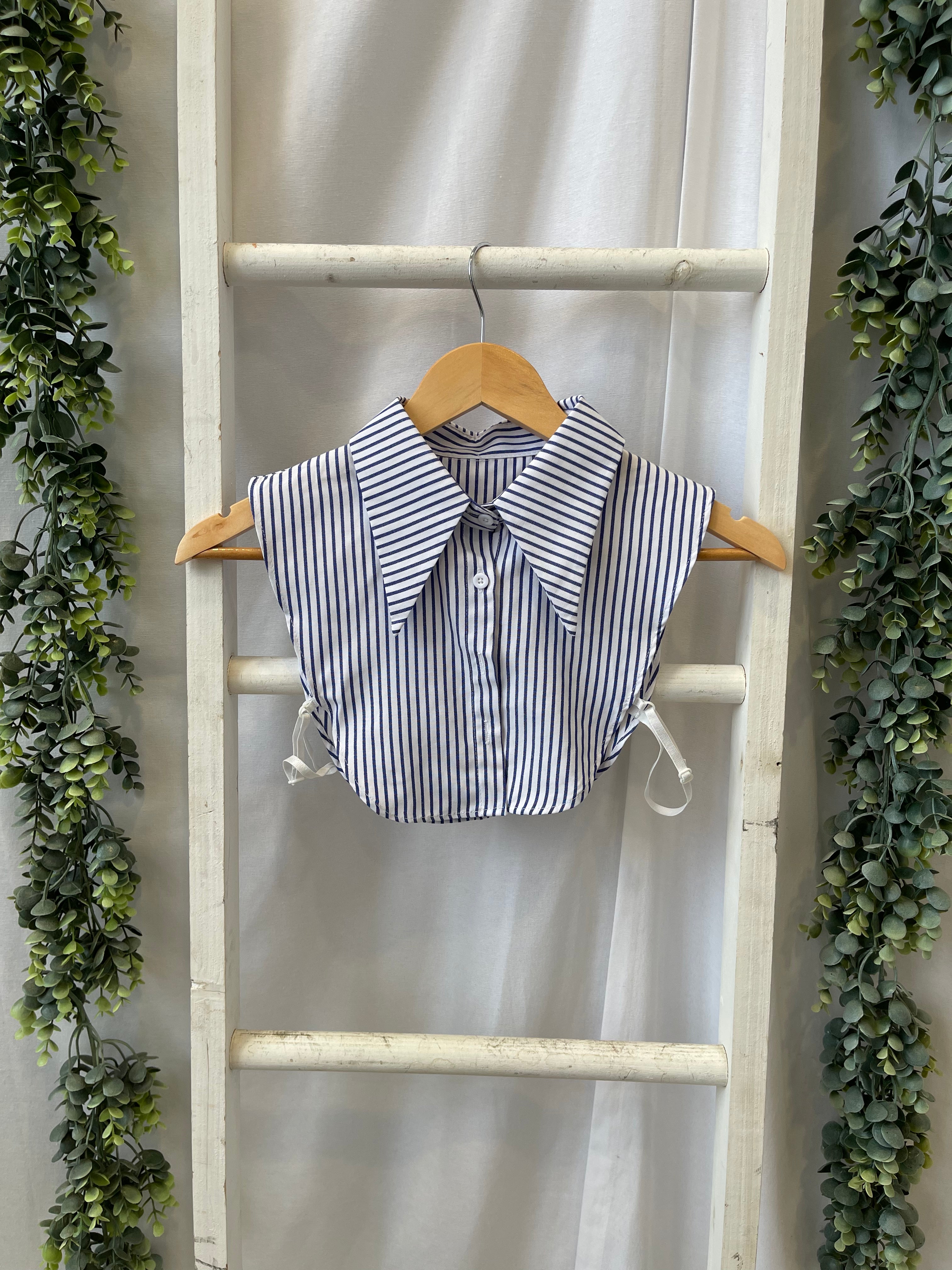 Corporate Collar-Blue Stripe-Final Sale-Short Sleeve Tops-Summer Tees-The Silo Boutique, Women's Fashion Boutique Located in Warren and Grand Forks North Dakota
