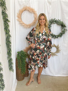 Mya Floral Wrap Dress-Teal-Dresses-listicle-The Silo Boutique, Women's Fashion Boutique Located in Warren and Grand Forks North Dakota