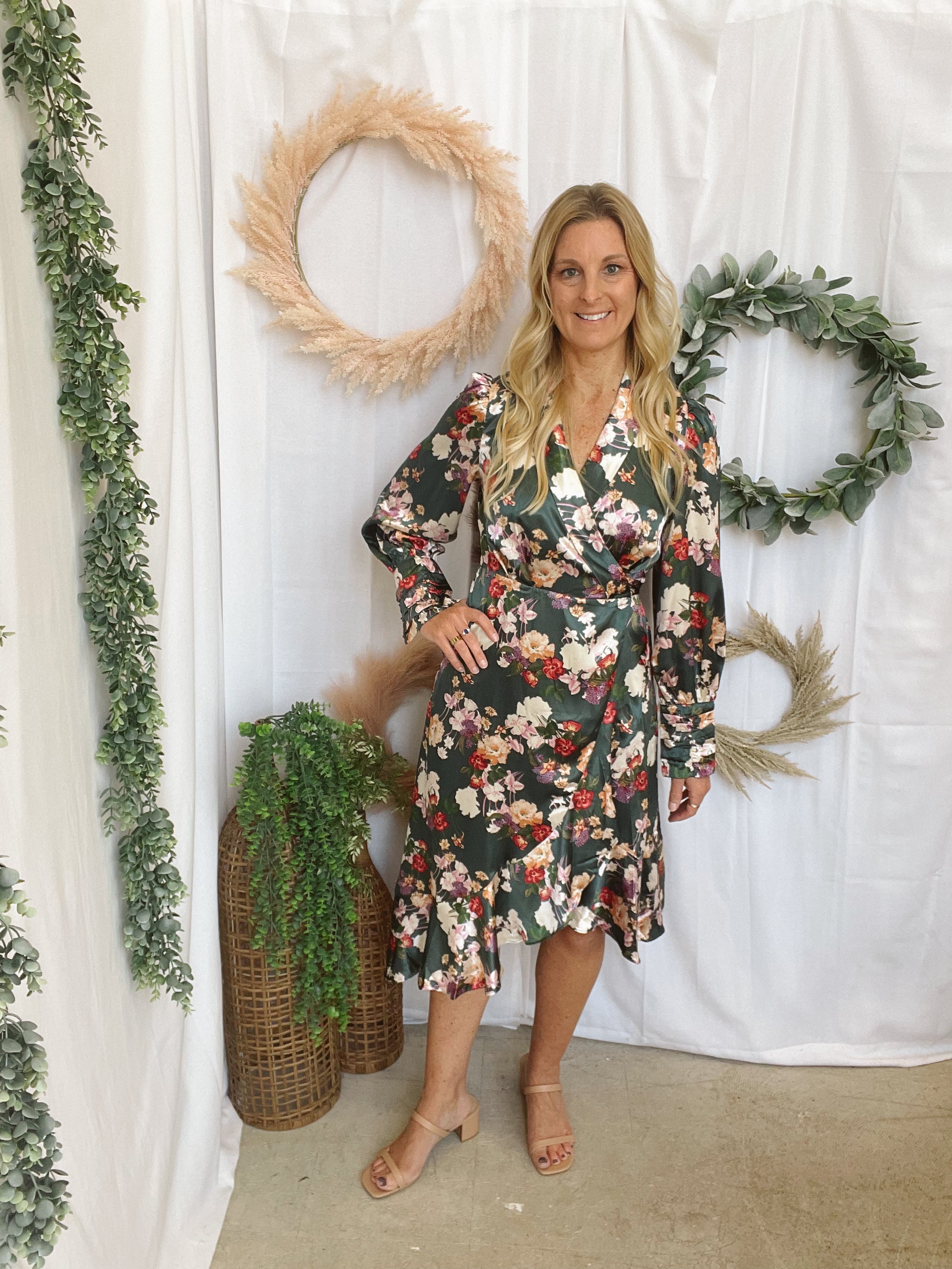Mya Floral Wrap Dress-Teal-Dresses-listicle-The Silo Boutique, Women's Fashion Boutique Located in Warren and Grand Forks North Dakota