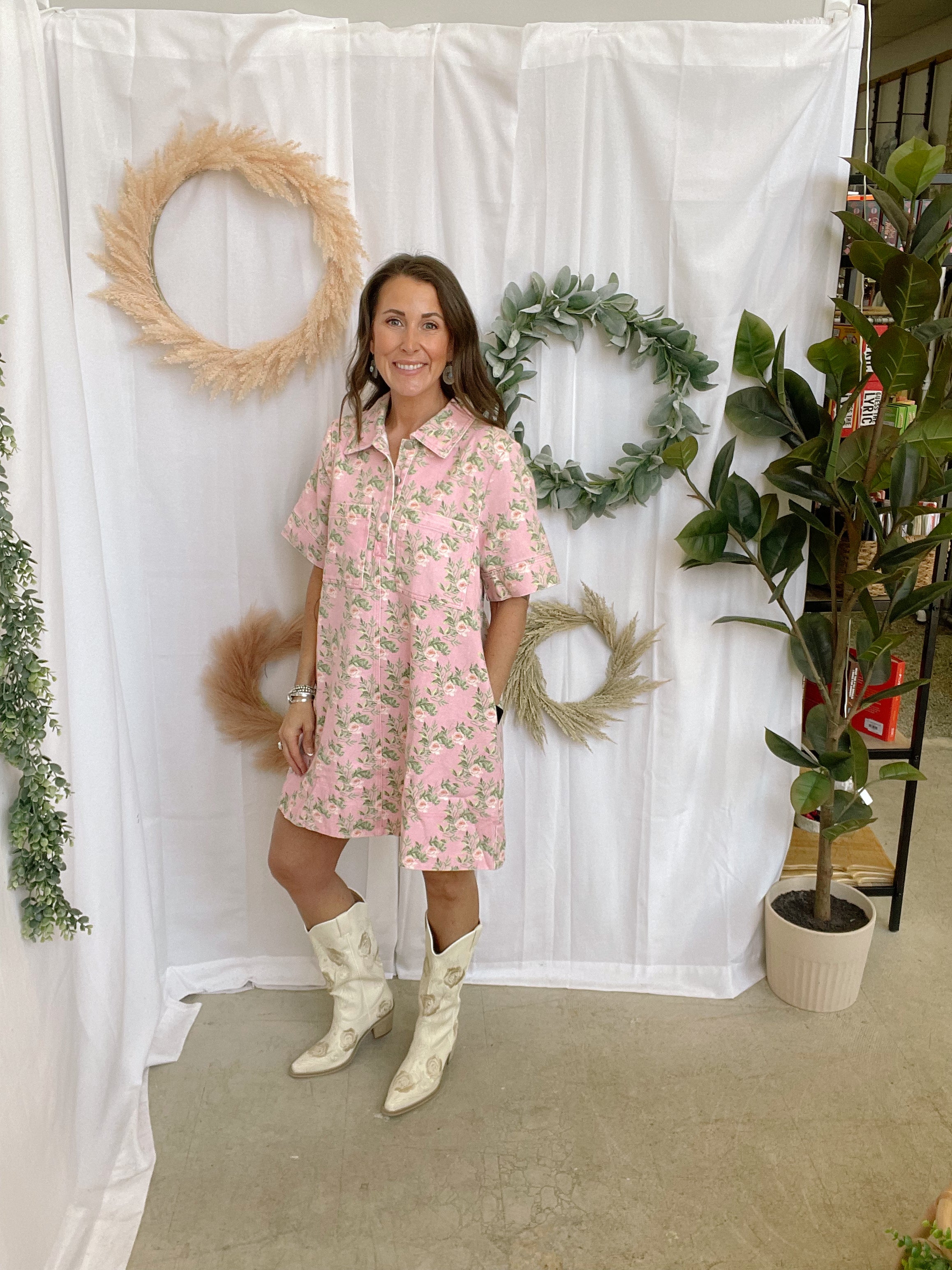 Favorite Floral Print Denim Dress-Dresses-entro-The Silo Boutique, Women's Fashion Boutique Located in Warren and Grand Forks North Dakota