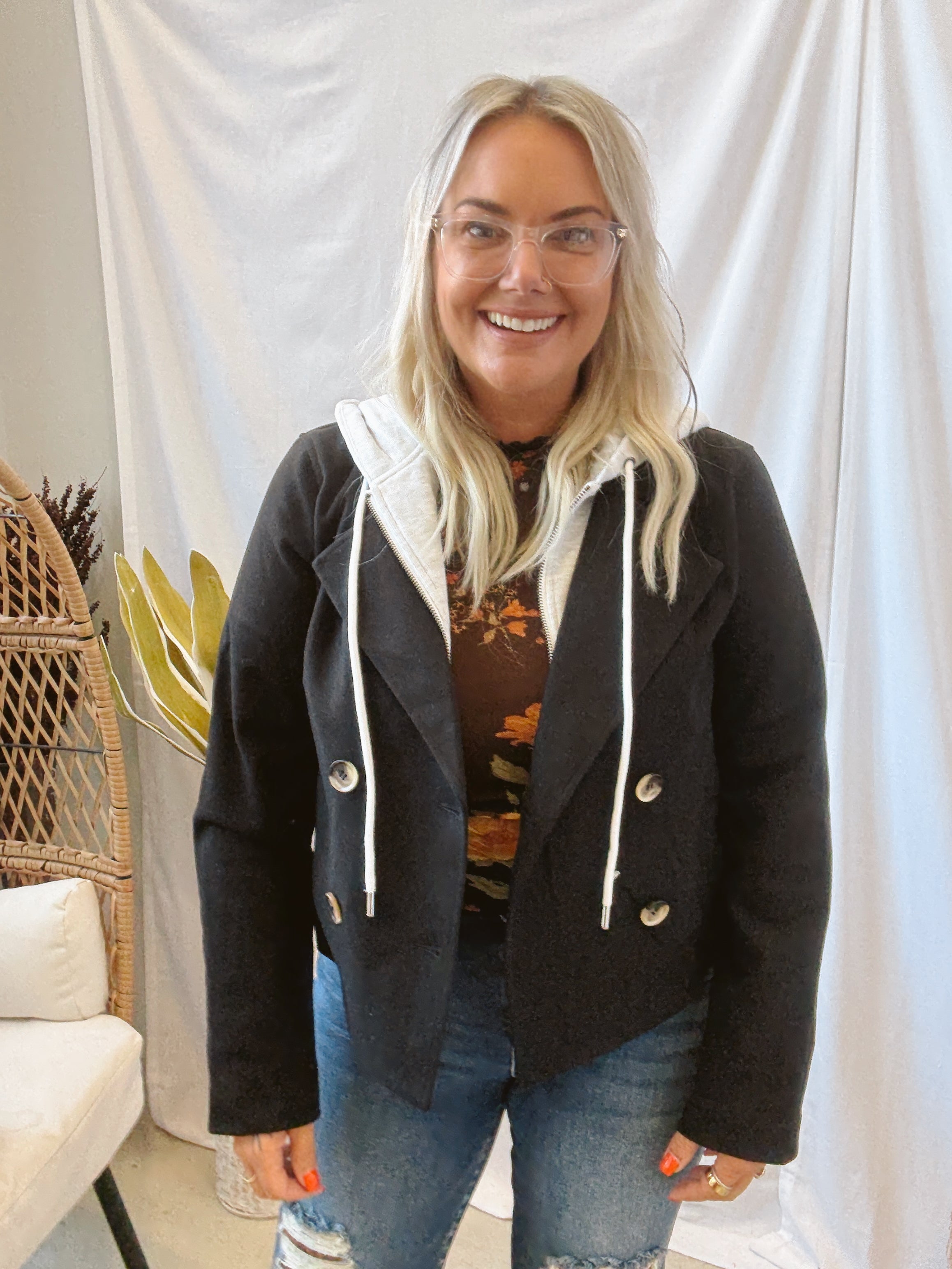 Twofer Hooded Jacket-Black-Final Sale-Coats & Jackets-hem and thread-The Silo Boutique, Women's Fashion Boutique Located in Warren and Grand Forks North Dakota