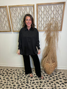 Elan Black Audra Top-Long Sleeve Tops-elan-The Silo Boutique, Women's Fashion Boutique Located in Warren and Grand Forks North Dakota