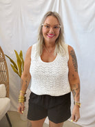White Crochet Scoop Neck Tank Top-Tank Tops-stacatto-The Silo Boutique, Women's Fashion Boutique Located in Warren and Grand Forks North Dakota