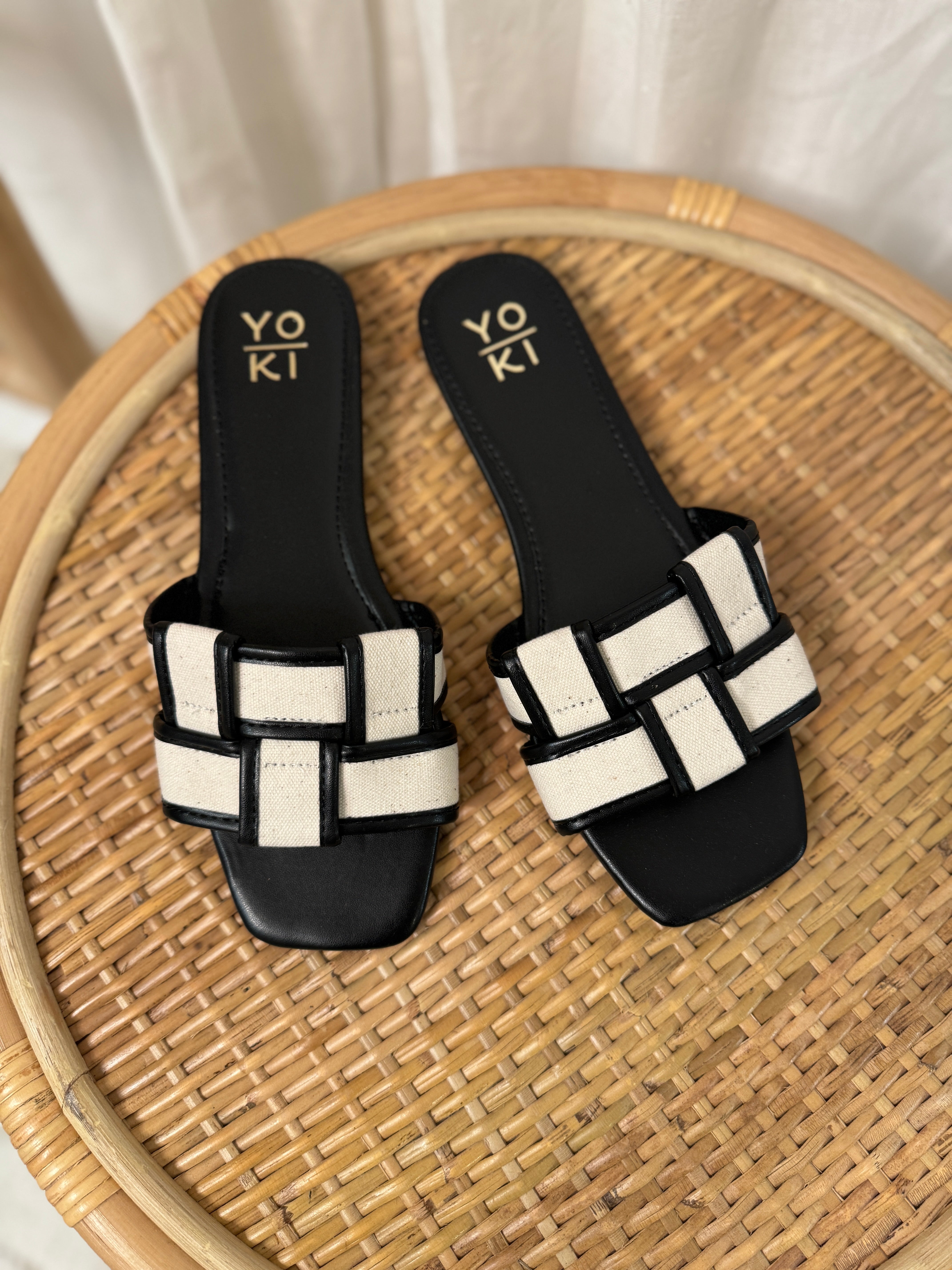 Essie Linen Black Flat Sandals-Sandals-yoki-The Silo Boutique, Women's Fashion Boutique Located in Warren and Grand Forks North Dakota