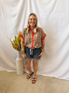 Elle Leopard with Red Button Up Top-Final Sale-Short Sleeve Tops-entro-The Silo Boutique, Women's Fashion Boutique Located in Warren and Grand Forks North Dakota
