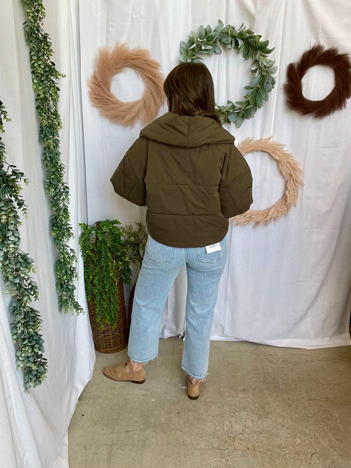 Muse Collared Puff Jacket-Olive-Coats & Jackets-miou muse-The Silo Boutique, Women's Fashion Boutique Located in Warren and Grand Forks North Dakota