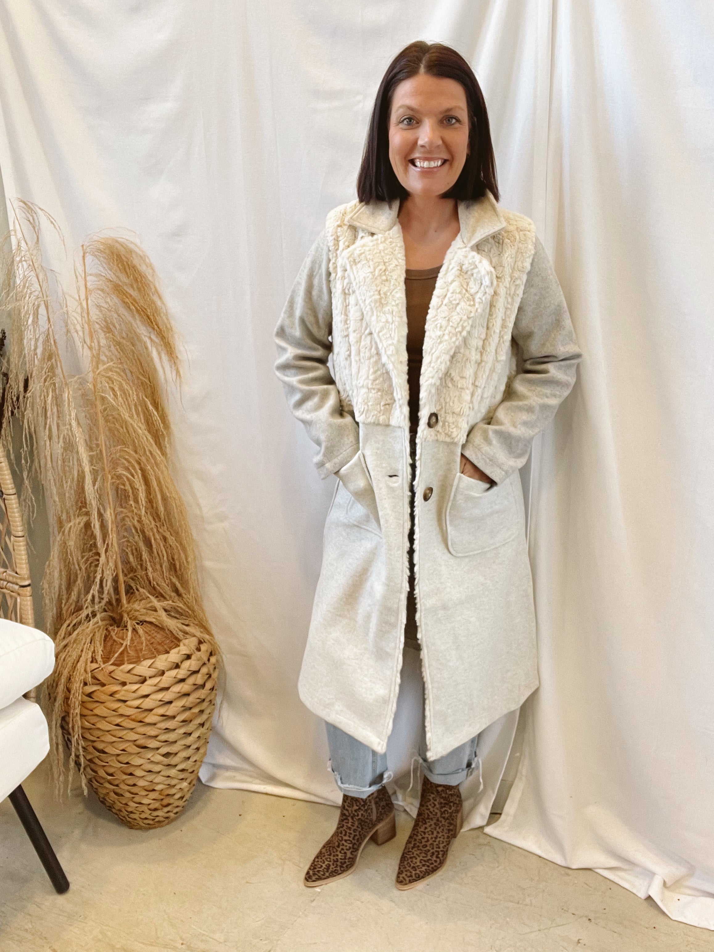 Oatmeal Mix Long Jacket-Coats & Jackets-mystree-The Silo Boutique, Women's Fashion Boutique Located in Warren and Grand Forks North Dakota