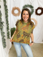 Taryn Tiger Cap Sleeve Sweater-Olive-Sweaters-ENTRO-The Silo Boutique, Women's Fashion Boutique Located in Warren and Grand Forks North Dakota