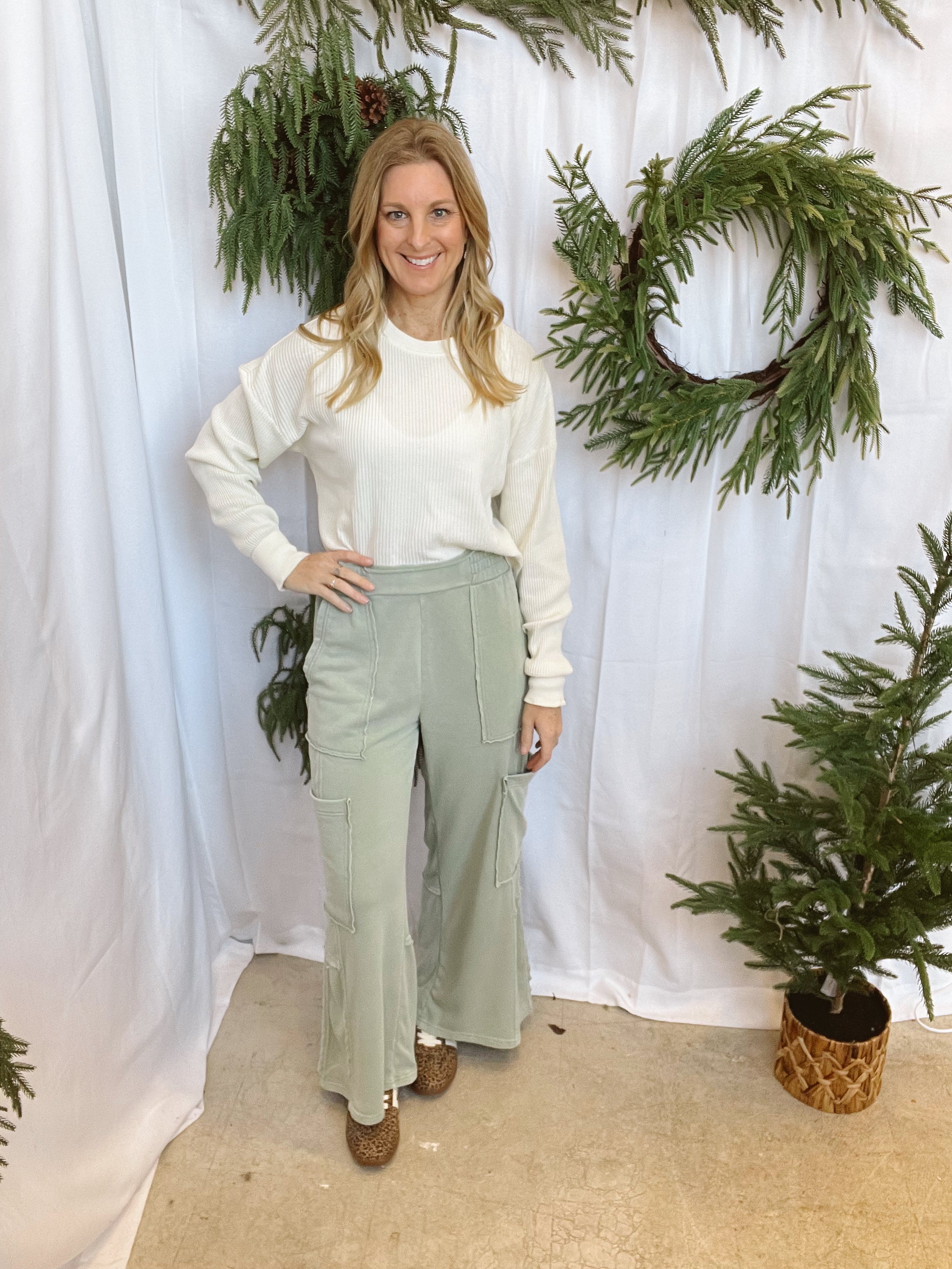 Knit Oversized Cargo Pants-Sage-Pants-hyfve-The Silo Boutique, Women's Fashion Boutique Located in Warren and Grand Forks North Dakota