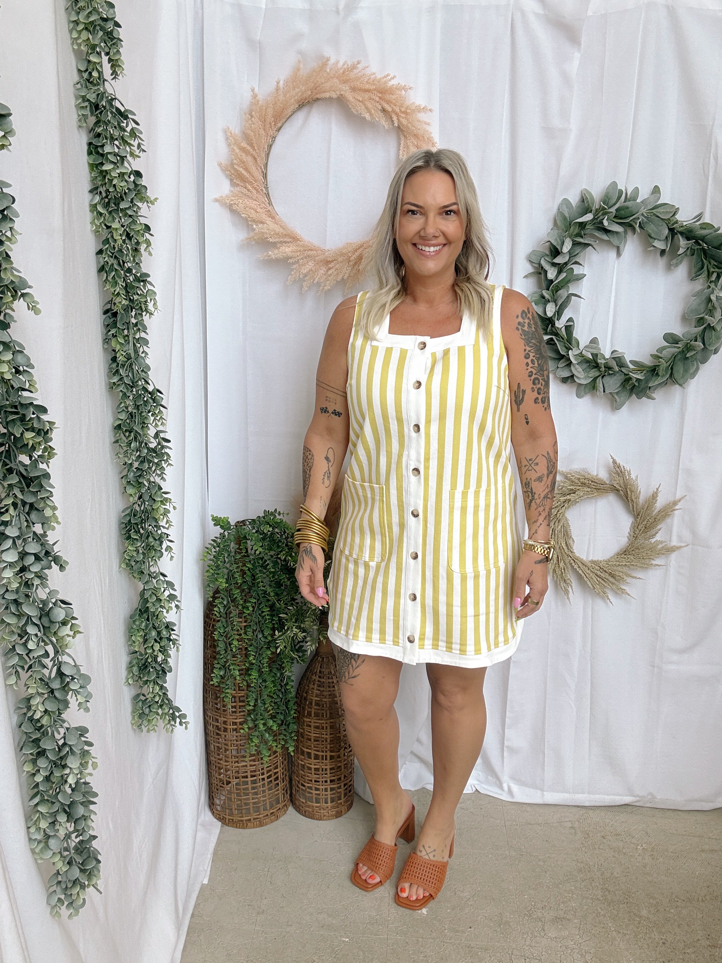 Lemon Striped Dress-Dresses-entro-The Silo Boutique, Women's Fashion Boutique Located in Warren and Grand Forks North Dakota