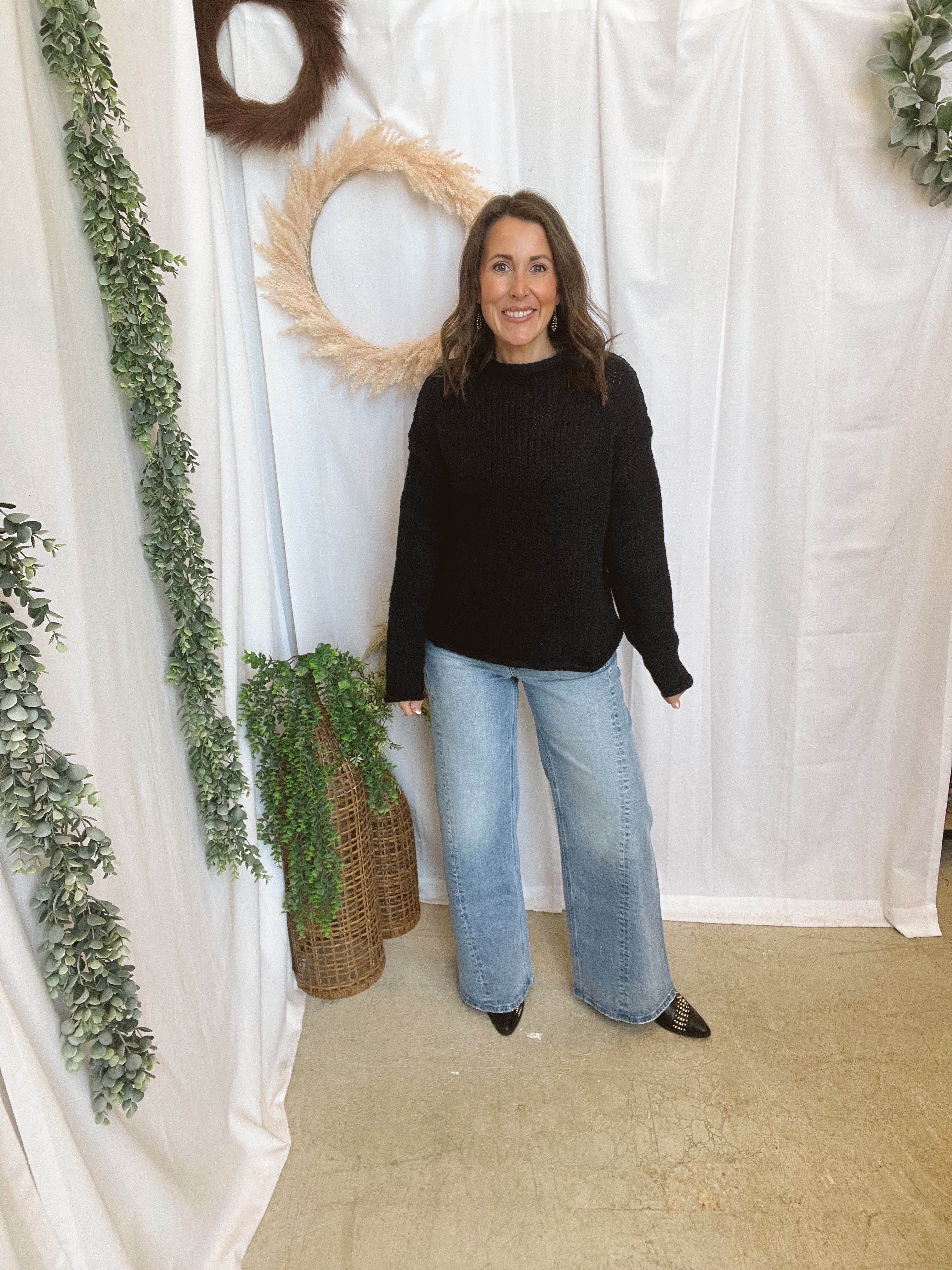 Harper Rolled Collar Sweater-Black-Sweaters-hyfve-The Silo Boutique, Women's Fashion Boutique Located in Warren and Grand Forks North Dakota