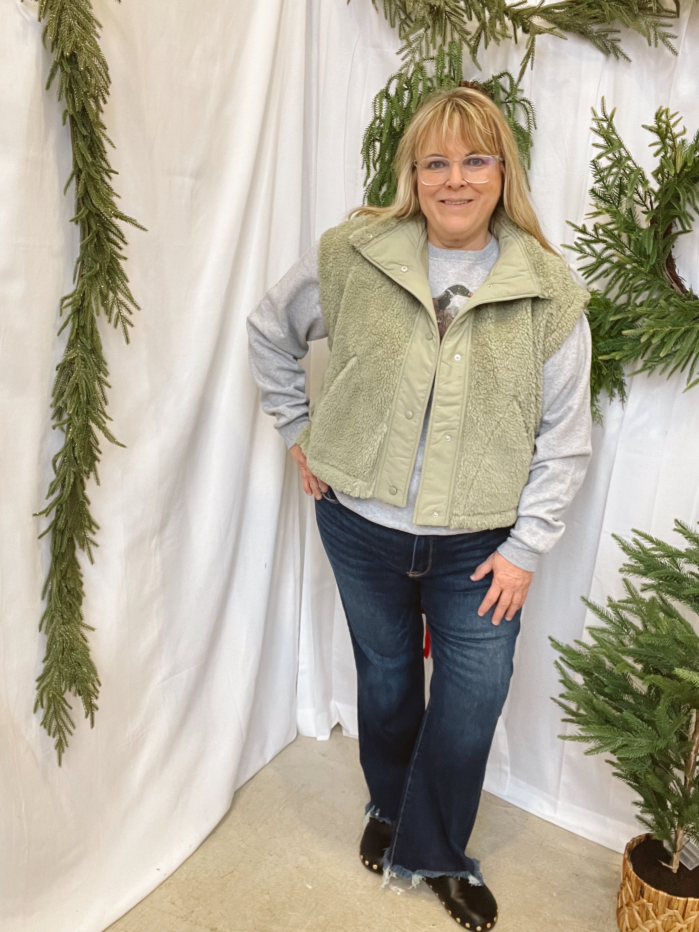 So Cozy Sherpa Vest-Olive-Vests-hyfve-The Silo Boutique, Women's Fashion Boutique Located in Warren and Grand Forks North Dakota
