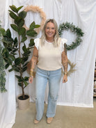 Natural Eyelet Sweater Top-Short Sleeve Tops-staccato-The Silo Boutique, Women's Fashion Boutique Located in Warren and Grand Forks North Dakota