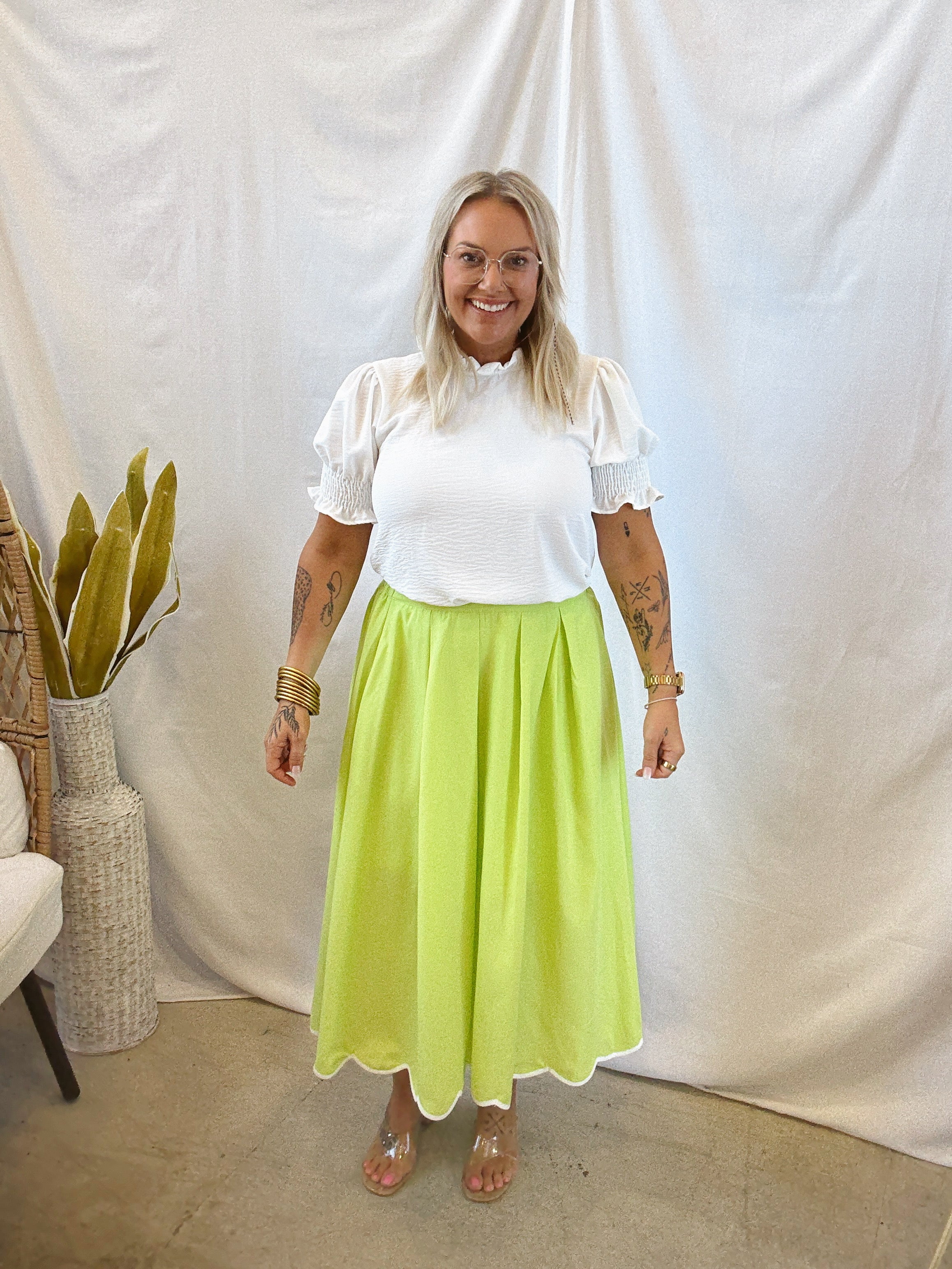 Lime A Line Skirt-Skirts-ENTRO-The Silo Boutique, Women's Fashion Boutique Located in Warren and Grand Forks North Dakota