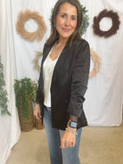 Skies Satin Blazer with Lace-Black-Blazers-skies are blue-The Silo Boutique, Women's Fashion Boutique Located in Warren and Grand Forks North Dakota