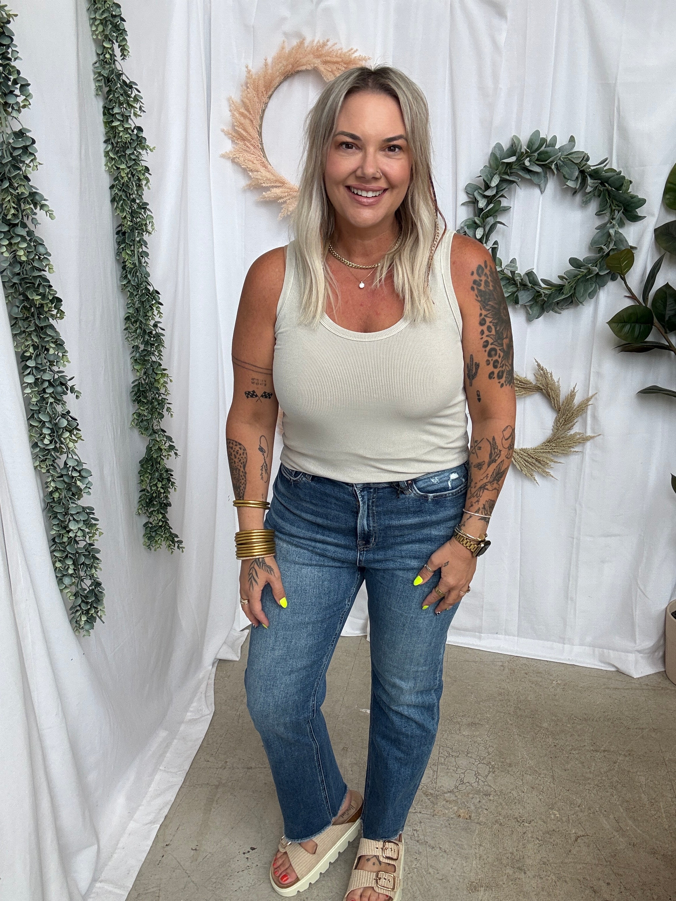 Mica Medium Blue Straight Leg Jeans-Jeans-mica-The Silo Boutique, Women's Fashion Boutique Located in Warren and Grand Forks North Dakota