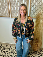 Floral Jacquard Cardigan-Green-Cardigans-skies are blue-The Silo Boutique, Women's Fashion Boutique Located in Warren and Grand Forks North Dakota