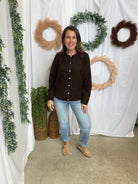 Stella Crew Cardigan-Brown-Cardigans-lelis-The Silo Boutique, Women's Fashion Boutique Located in Warren and Grand Forks North Dakota