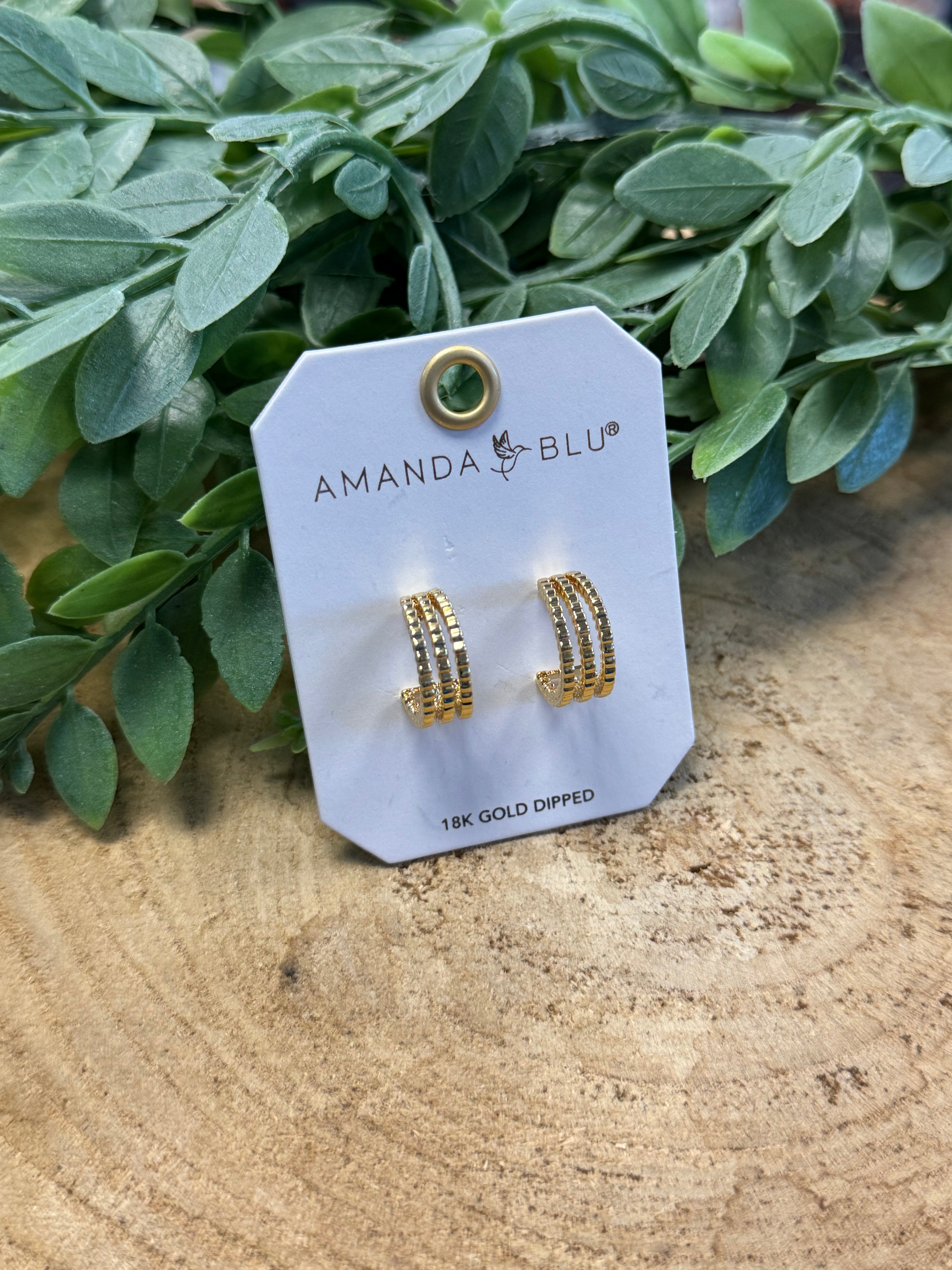 Mia Polished Triple Hoop Huggie-Amanda Blu-The Silo Boutique, Women's Fashion Boutique Located in Warren and Grand Forks North Dakota