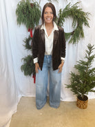 Brown Stone Velvet Blazer-Blazers-skies are blue-The Silo Boutique, Women's Fashion Boutique Located in Warren and Grand Forks North Dakota