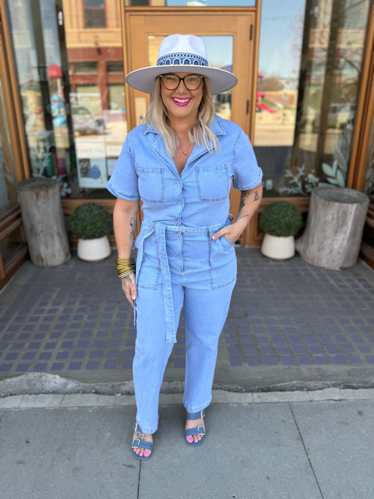 Kendall Denim Jumpsuit-Jumpsuits & Rompers-skies are blue-The Silo Boutique, Women's Fashion Boutique Located in Warren and Grand Forks North Dakota