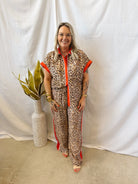 Elle Leopard Pants with Red Stripe-Final Sale-Pants-entro-The Silo Boutique, Women's Fashion Boutique Located in Warren and Grand Forks North Dakota
