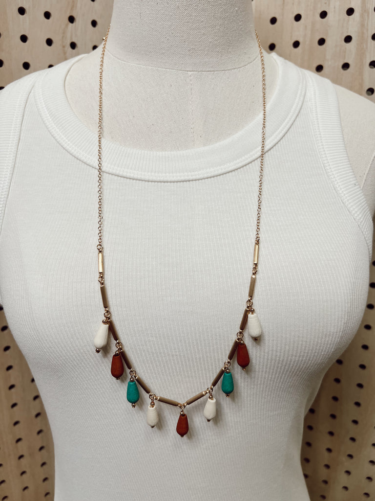 Mix Bead Drop Necklace-Necklaces-fame-The Silo Boutique, Women's Fashion Boutique Located in Warren and Grand Forks North Dakota