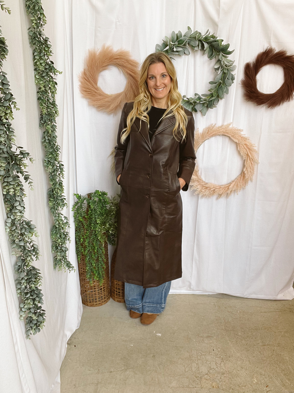 Fauna Leather Trench Coat-Brown-Coats & Jackets-lelis-The Silo Boutique, Women's Fashion Boutique Located in Warren and Grand Forks North Dakota