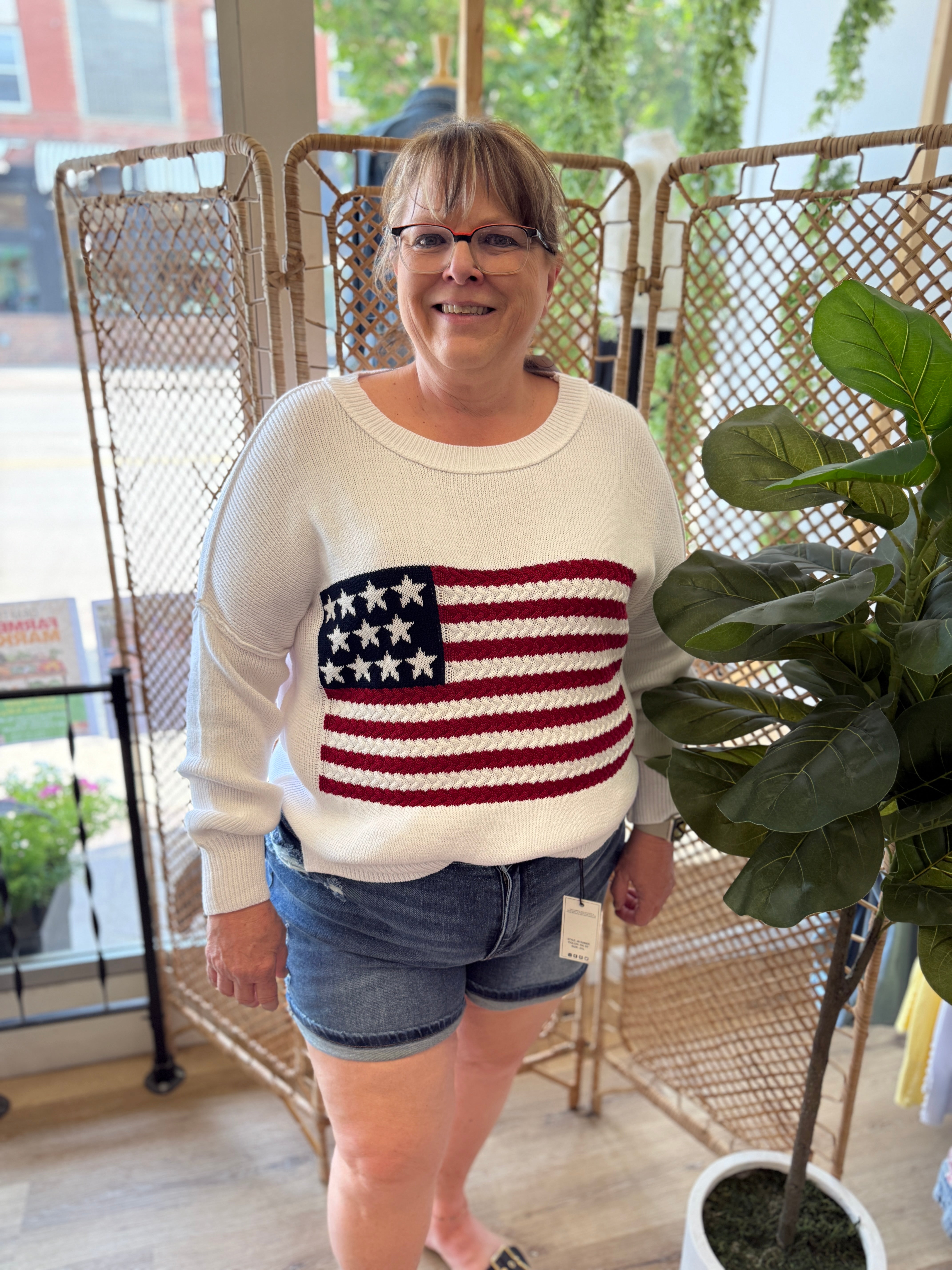 Ivory Knit Flag Sweater-FINAL SALE-Sweaters-miracle-The Silo Boutique, Women's Fashion Boutique Located in Warren and Grand Forks North Dakota