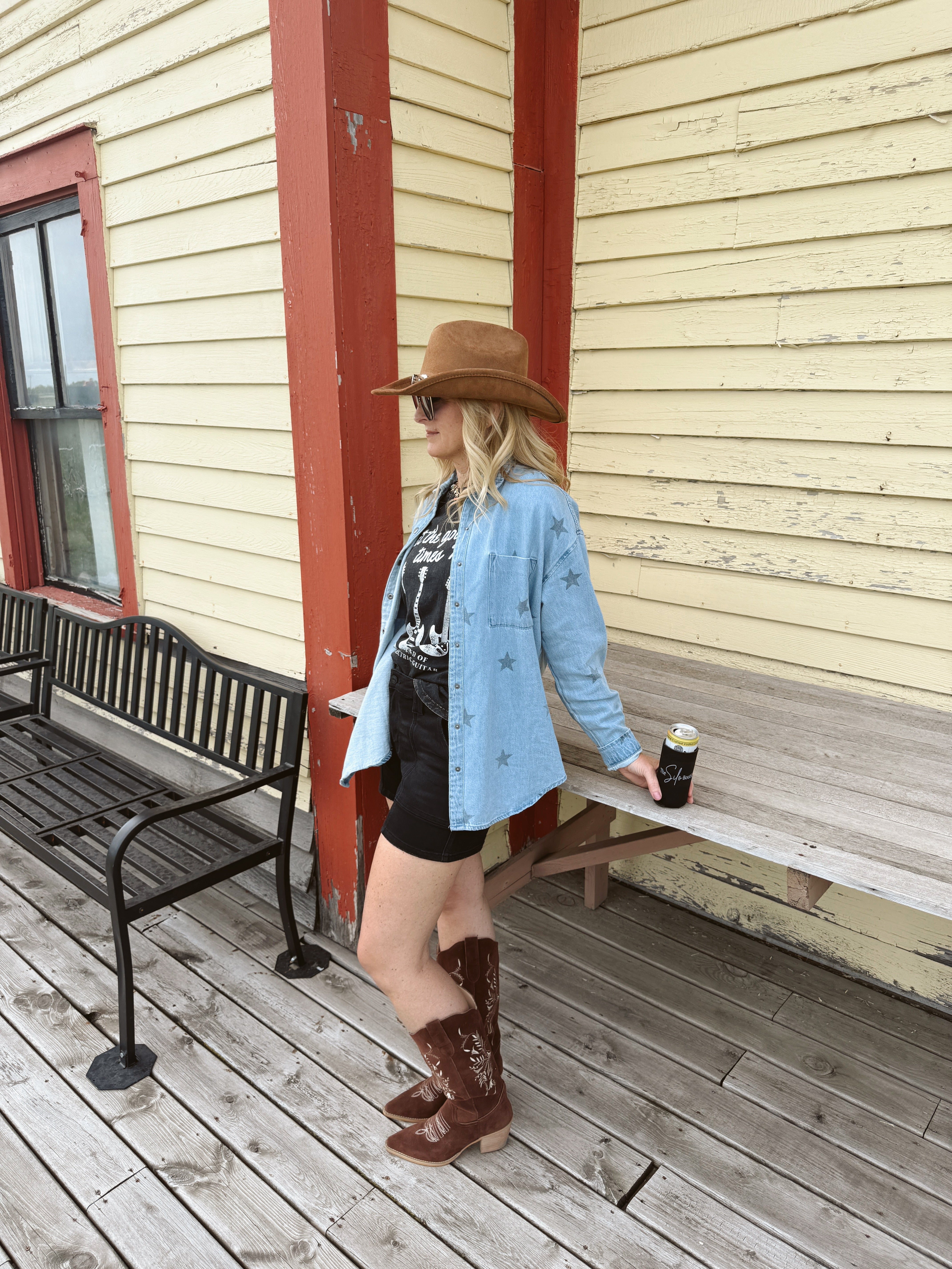 Shoot For the Stars Denim Shirt-FINAL SALE-Long Sleeve Tops-risen-The Silo Boutique, Women's Fashion Boutique Located in Warren and Grand Forks North Dakota