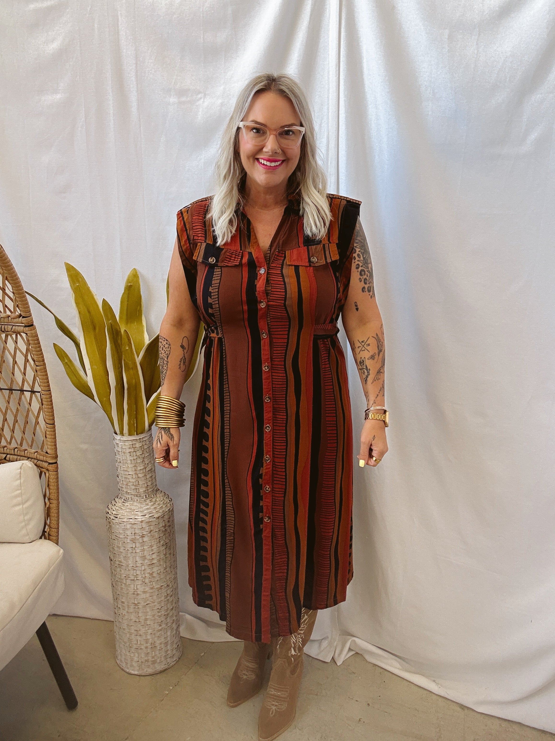 Abstract Shirt Dress-Dresses-Umgee-The Silo Boutique, Women's Fashion Boutique Located in Warren and Grand Forks North Dakota