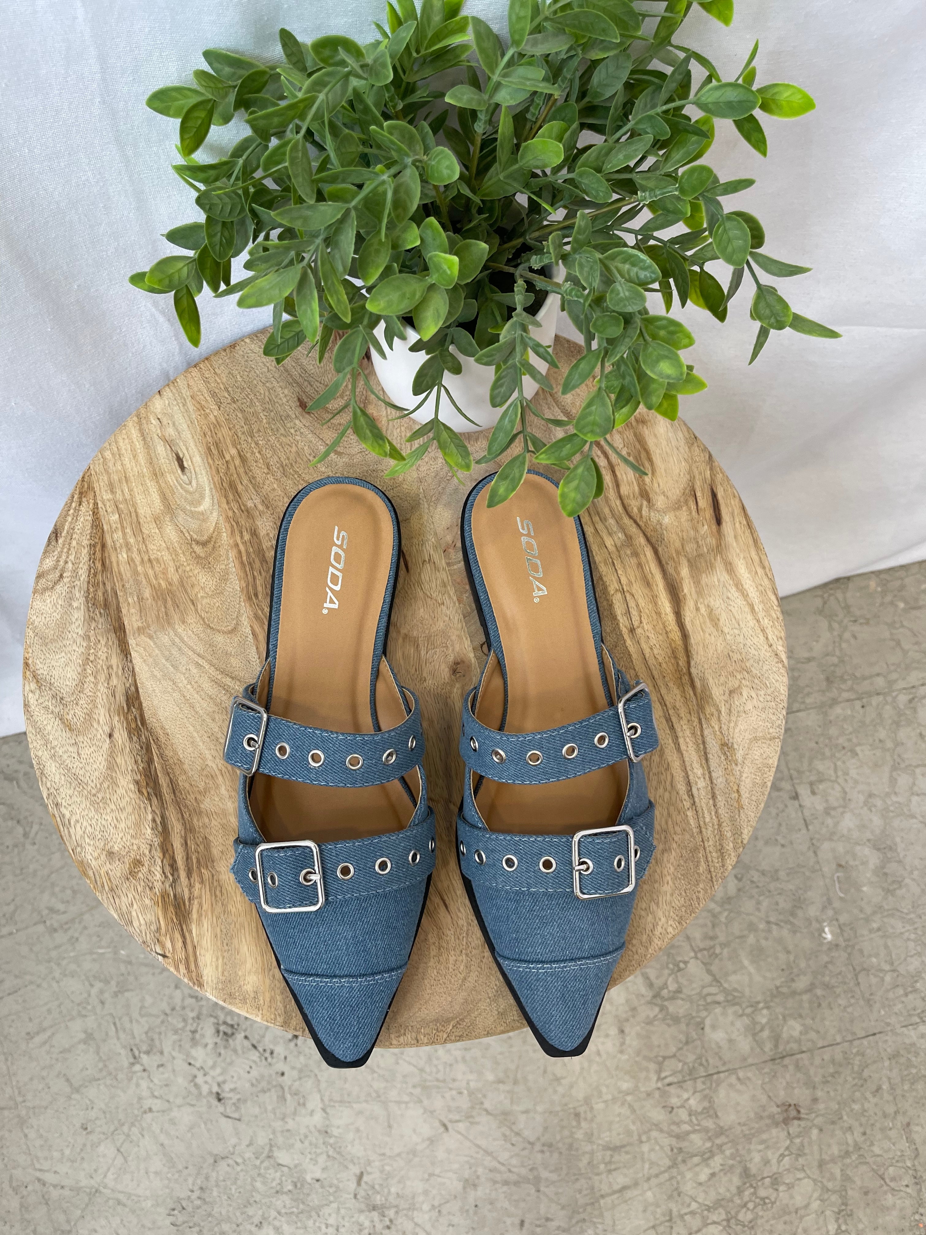CCOCCI Denim Flat Mule Shoe-FINAL SALE-Mules-ccocci-The Silo Boutique, Women's Fashion Boutique Located in Warren and Grand Forks North Dakota