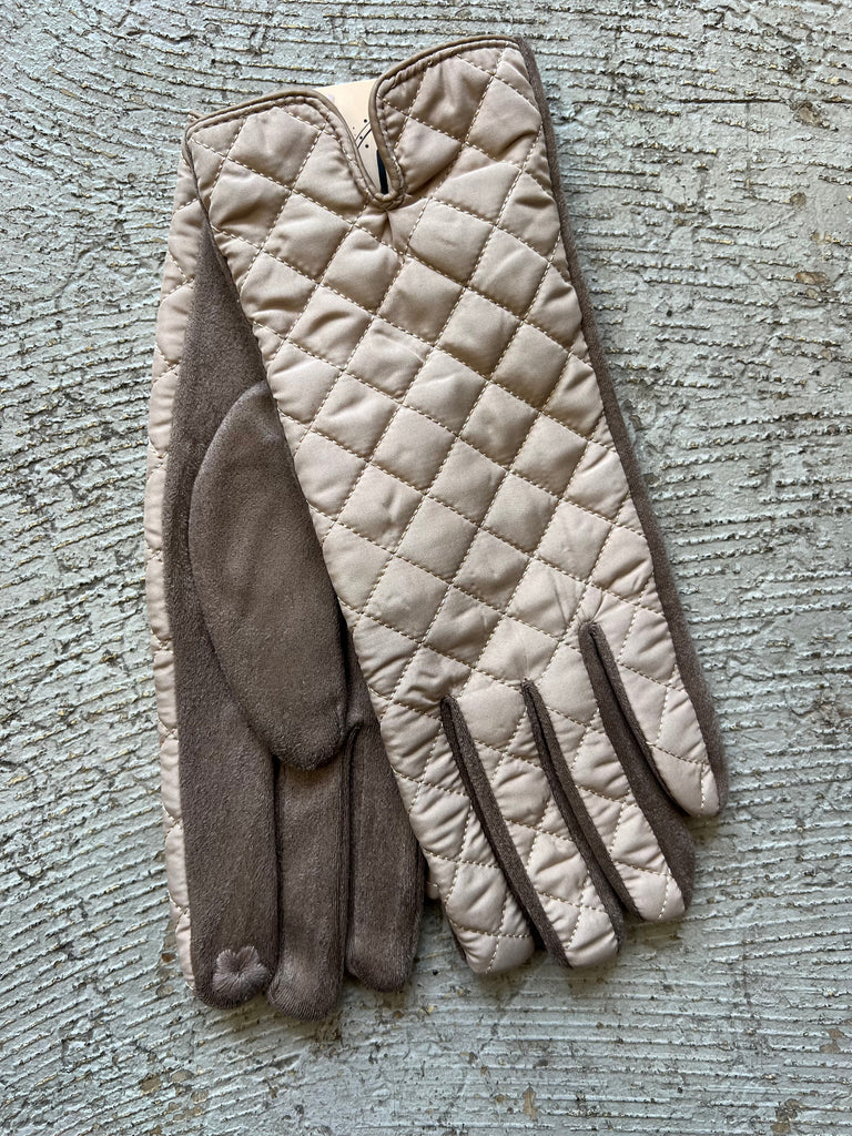 Beige Quilted Gloves-Gloves & Mittens-Avenue Zoe-The Silo Boutique, Women's Fashion Boutique Located in Warren and Grand Forks North Dakota