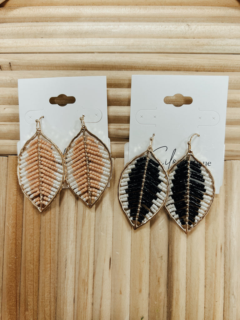 Beaded Leaf Dangle Earrings-earrings-Fame-The Silo Boutique, Women's Fashion Boutique Located in Warren and Grand Forks North Dakota
