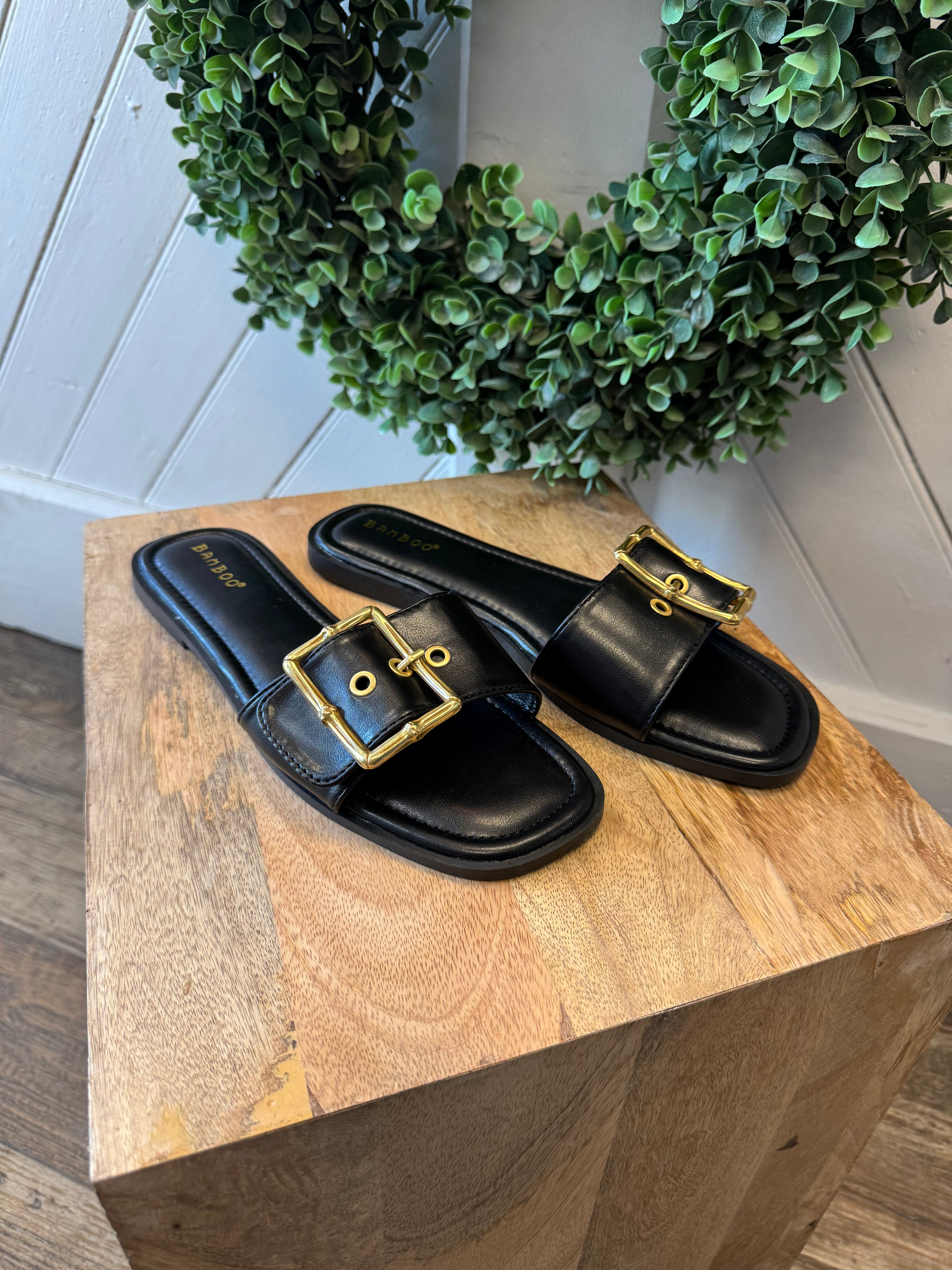 Tip Black Buckle Slide Sandal-FINAL SALE-Sandals-bamboo-The Silo Boutique, Women's Fashion Boutique Located in Warren and Grand Forks North Dakota