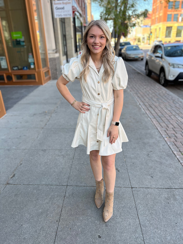 Fate Ivory Leather Dress-Dresses-fate-The Silo Boutique, Women's Fashion Boutique Located in Warren and Grand Forks North Dakota