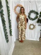 Rae Floral Print Jumpsuit-Taupe-Jumpsuits & Rompers-Doe and Rae-The Silo Boutique, Women's Fashion Boutique Located in Warren and Grand Forks North Dakota